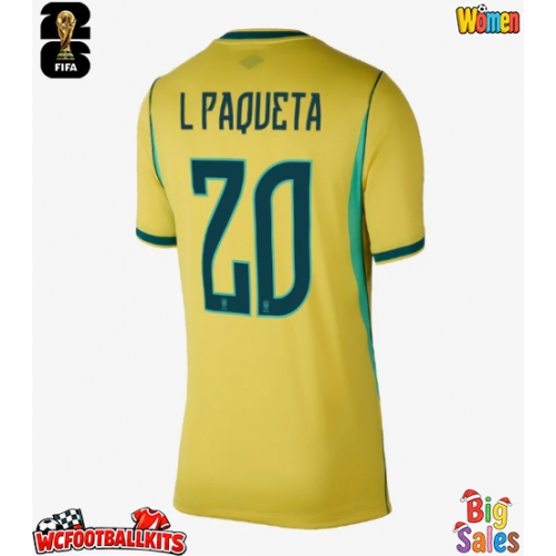 Brazil Lucas Paqueta #20 Replica Home Stadium Shirt for Women World Cup 2026 Short Sleeve